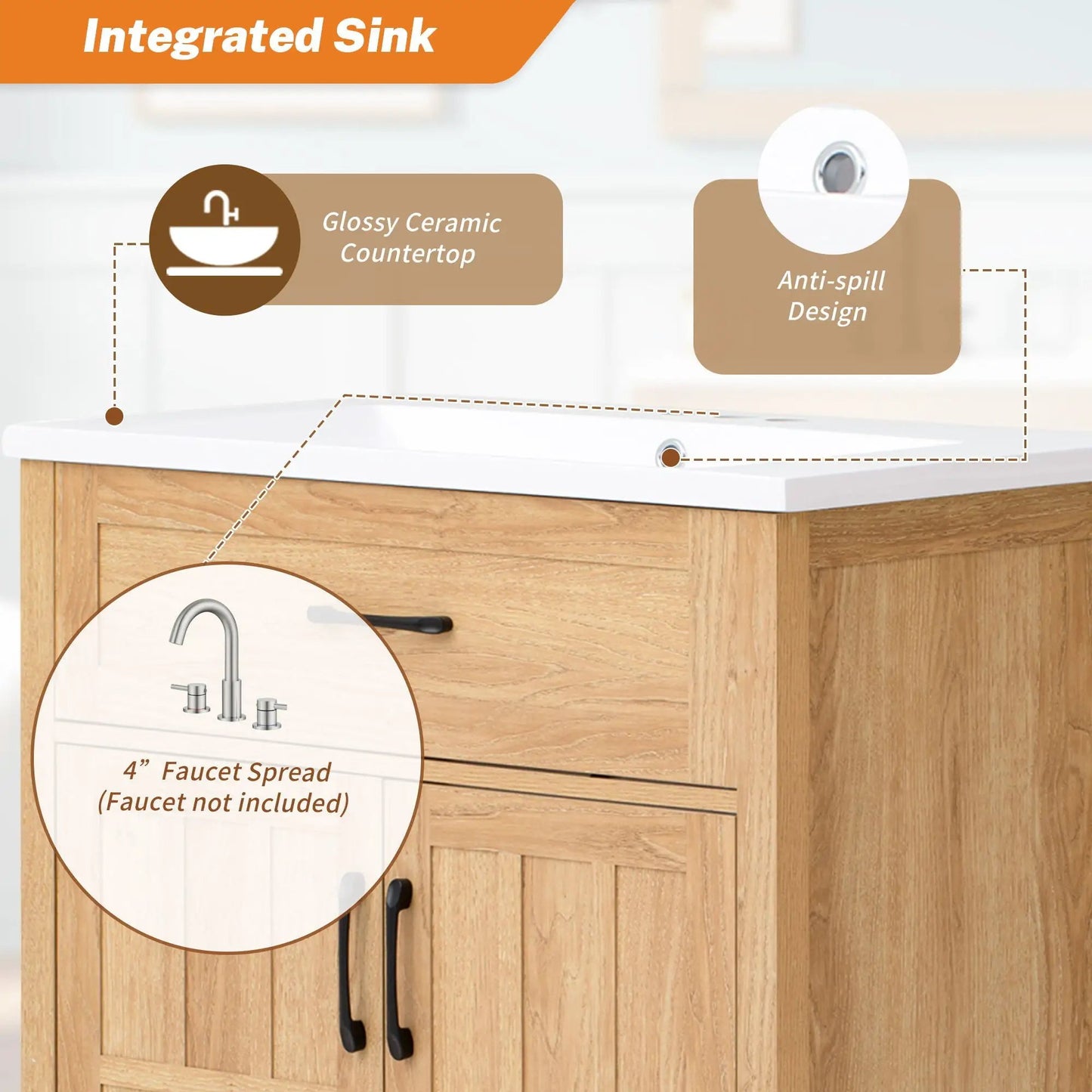 Walnut Bathroom Vanity With Sink and Storage
