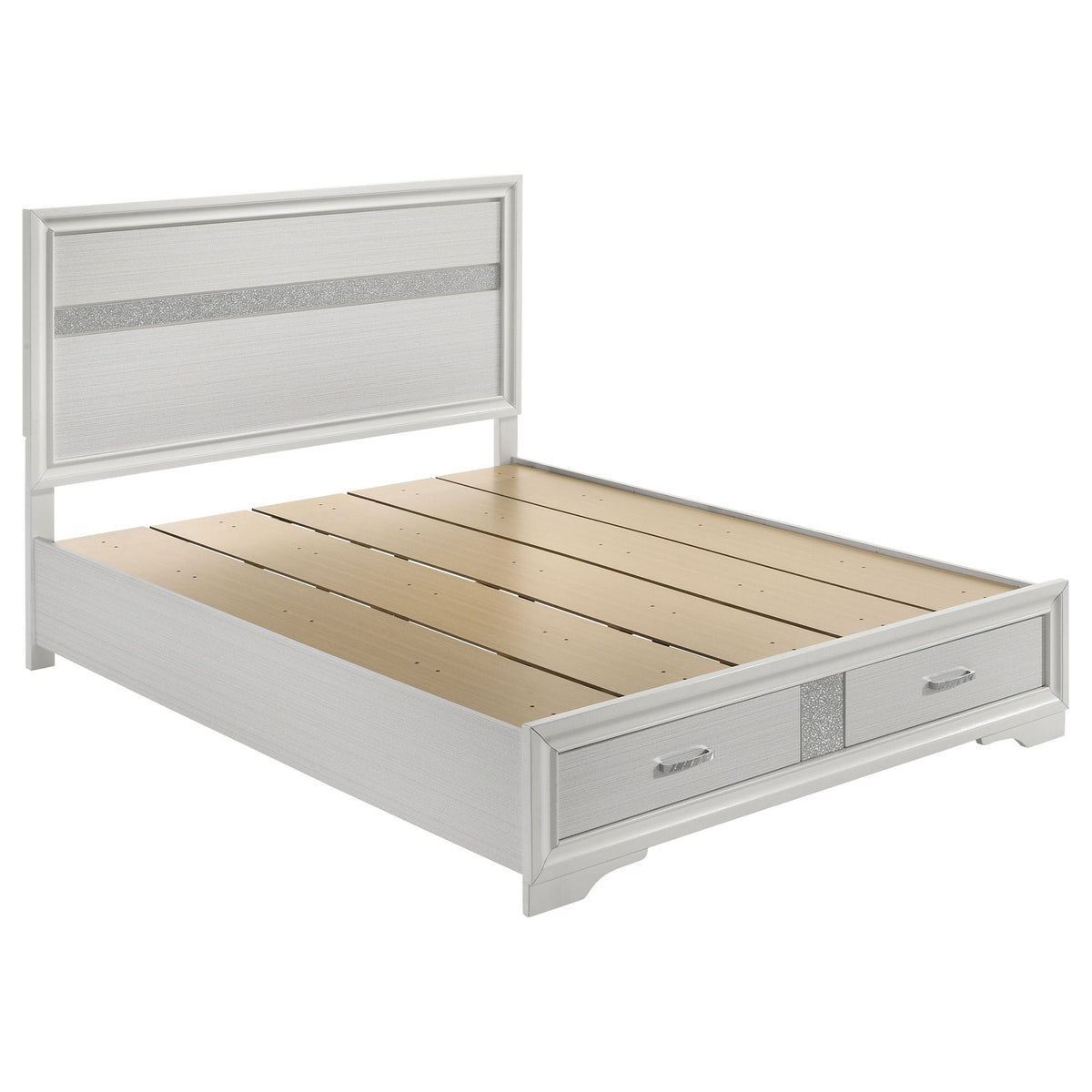 Corbin Glittering 4 Piece Bedroom Set, silver frame with glitter stripe headboard on Tampa Home & Garden Store