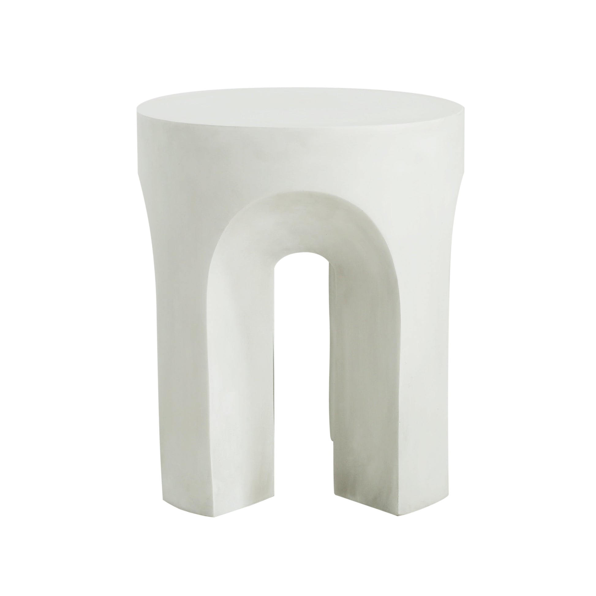 Outdoor MGO Round Top Side Table in Antique White with sculptural curved legs on Tampa Home & Garden Store