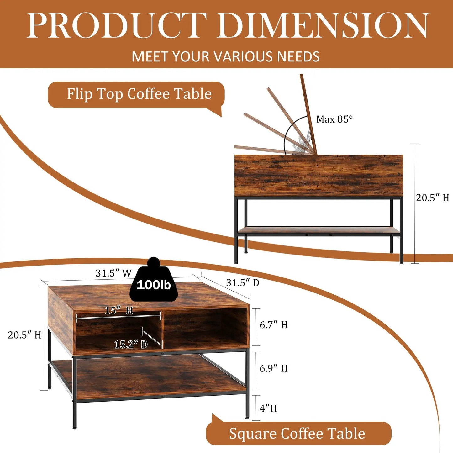 Rustic flip-top coffee table with hidden storage in black brown wood, by Unique Piece Furniture on Tampa Home & Garden Store