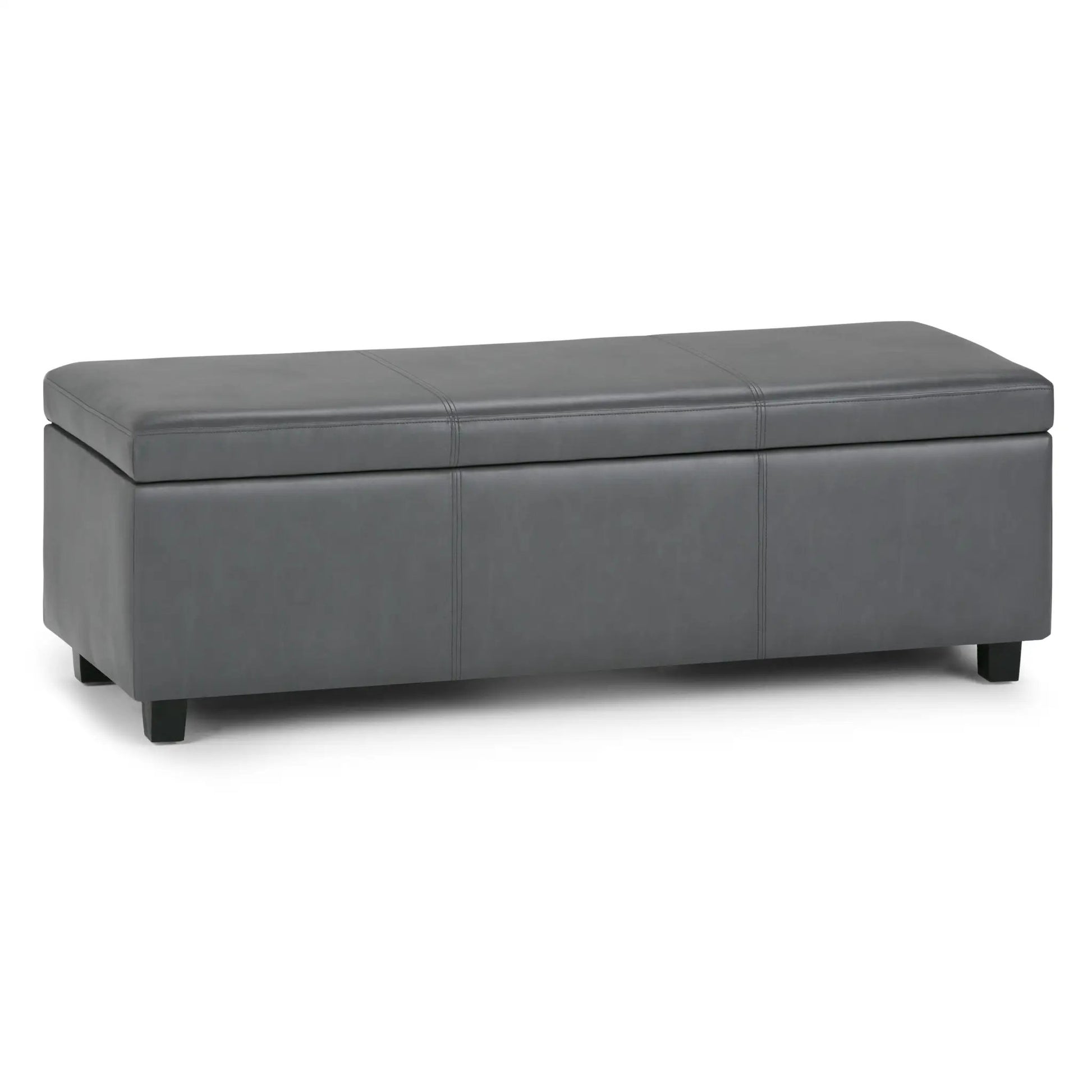 Avalon Storage Ottoman Bench grey faux leather, stitched panels Unique Piece Furniture on Tampa Home & Garden Store