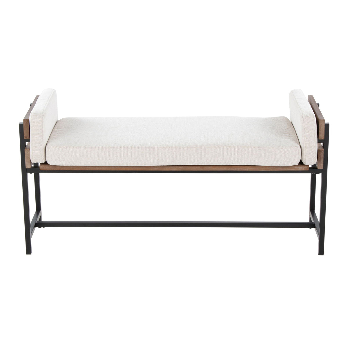 Upholstered farmhouse bench with wood panel accents beige fabric by HouseOfZazla on Tampa Home & Garden Store