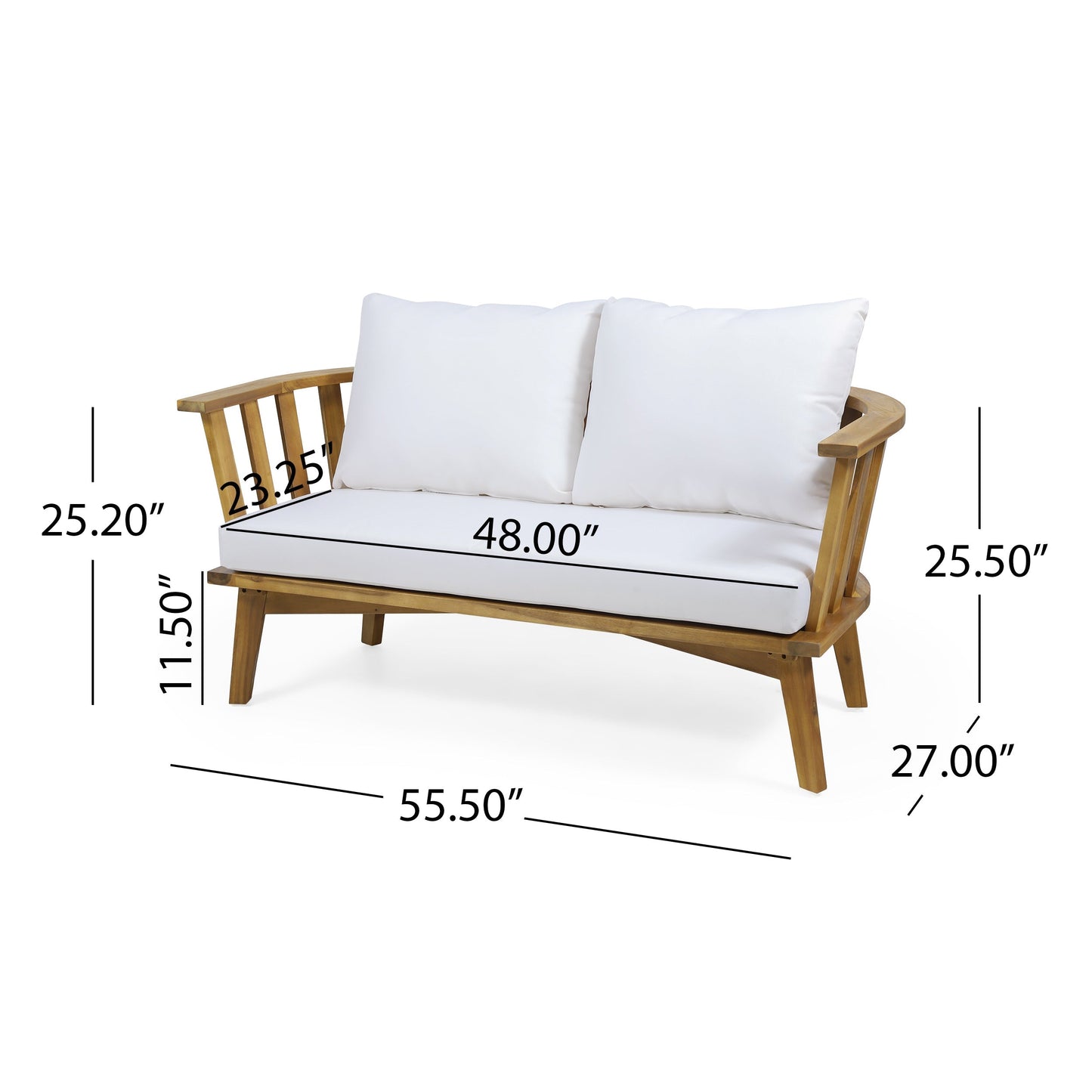 2-Person acacia wood seating set with white cushions and coffee table by HouseOfZazla on Tampa Home & Garden Store
