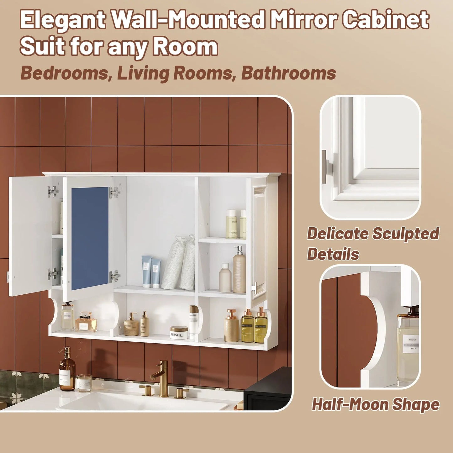 Modern wall-mounted medicine cabinet with open shelves over toilet, adjustable interior on Tampa Home & Garden Store