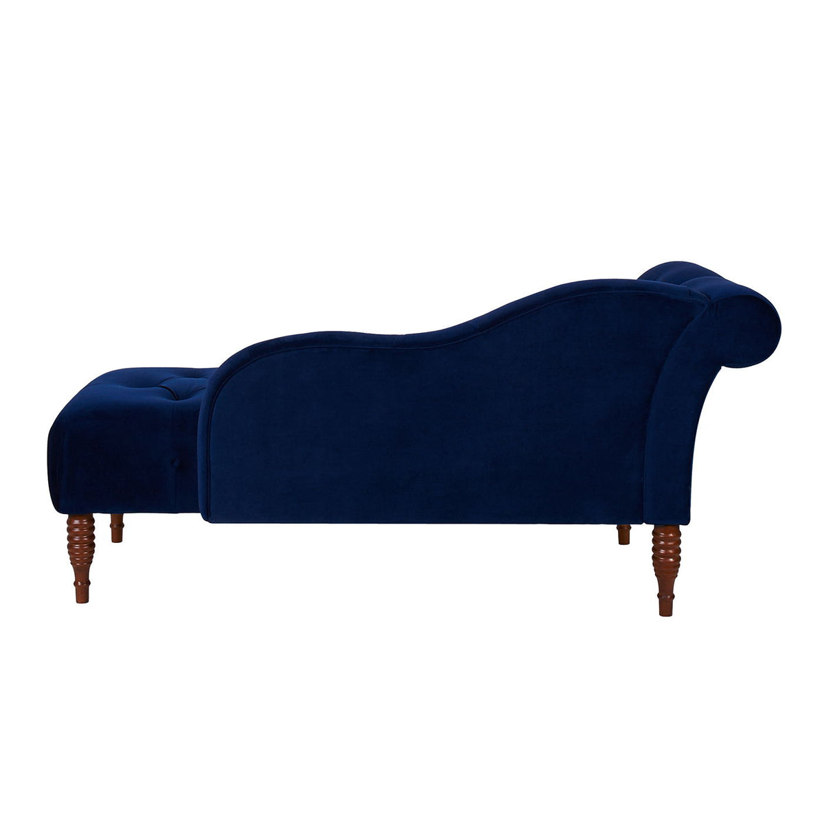Tufted Roll-Arm Chaise Lounge in blue velvet with premium foam and wood legs by HouseOfZazla on Tampa Home & Garden Store