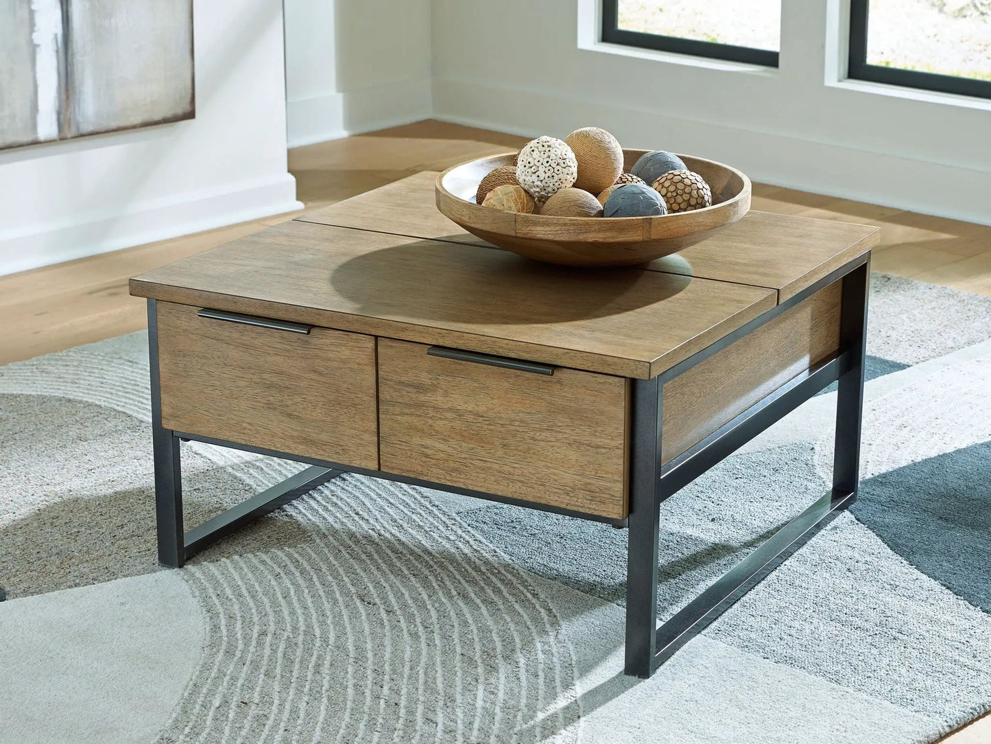 Montia cocktail table from Unique Piece Furniture with wood finish and black metal legs on Tampa Home & Garden Store