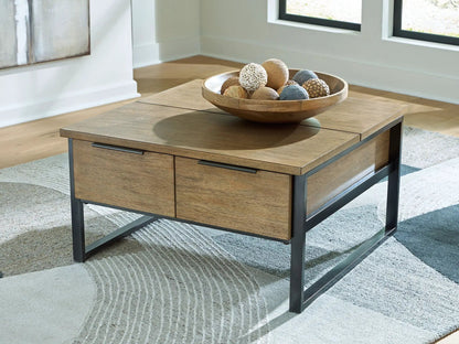 Montia cocktail table from Unique Piece Furniture with wood finish and black metal legs on Tampa Home & Garden Store