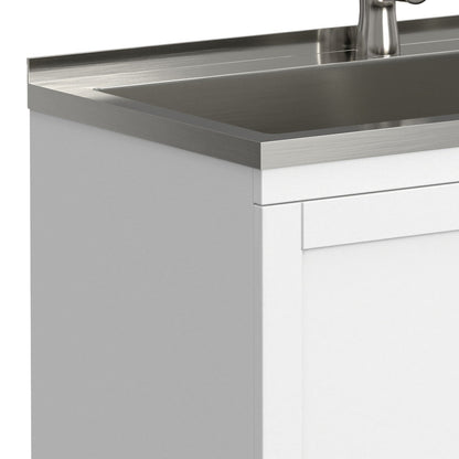 Deluxe Laundry Cabinet With Sink And Faucet Unit, white vanity with stainless countertop on Tampa Home & Garden Store