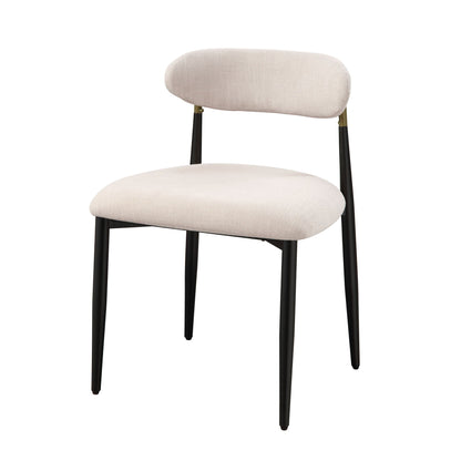 Beige upholstered side chair with black metal legs and brass connector accents for kids on Tampa Home & Garden Store