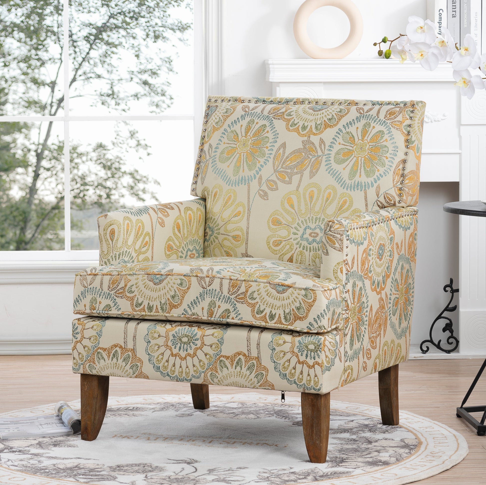 Accent chair for living room beige paisley patterned fabric by HouseOfZazla on Tampa Home & Garden Store