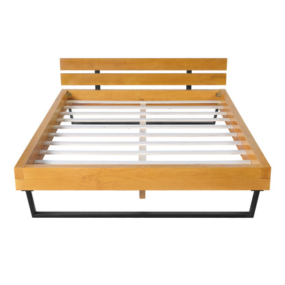 a Queen Pine Bed Frame and Black Iron Accents