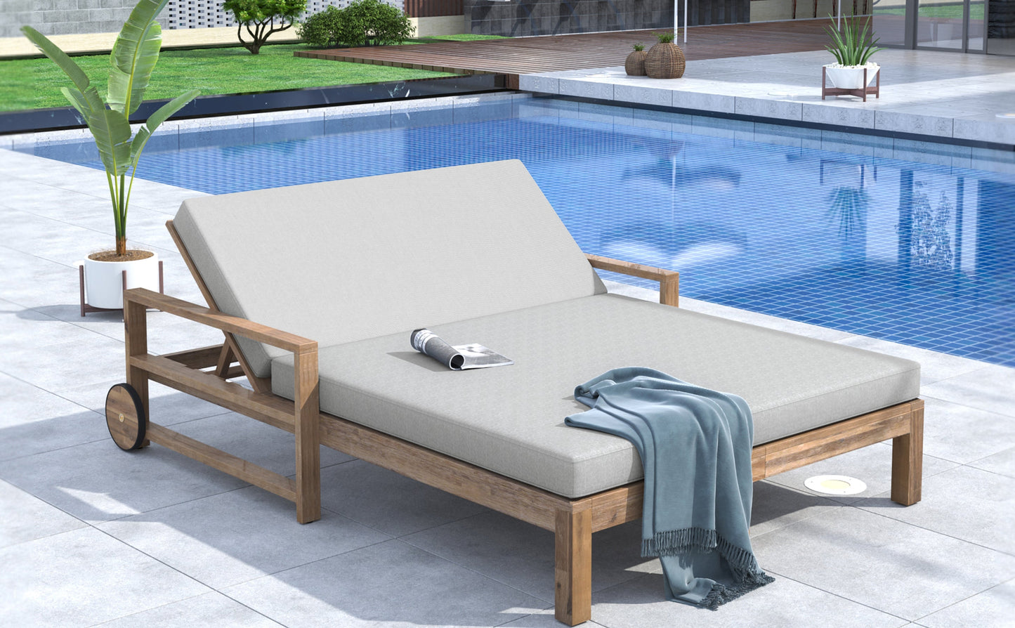 Farmhouse Wooden Outdoor Sunbed and Bench