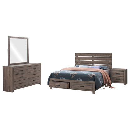 Sherwood 4-piece bedroom set with platform bed in dark wood; dresser with mirror and nightstand on Tampa Home & Garden Store