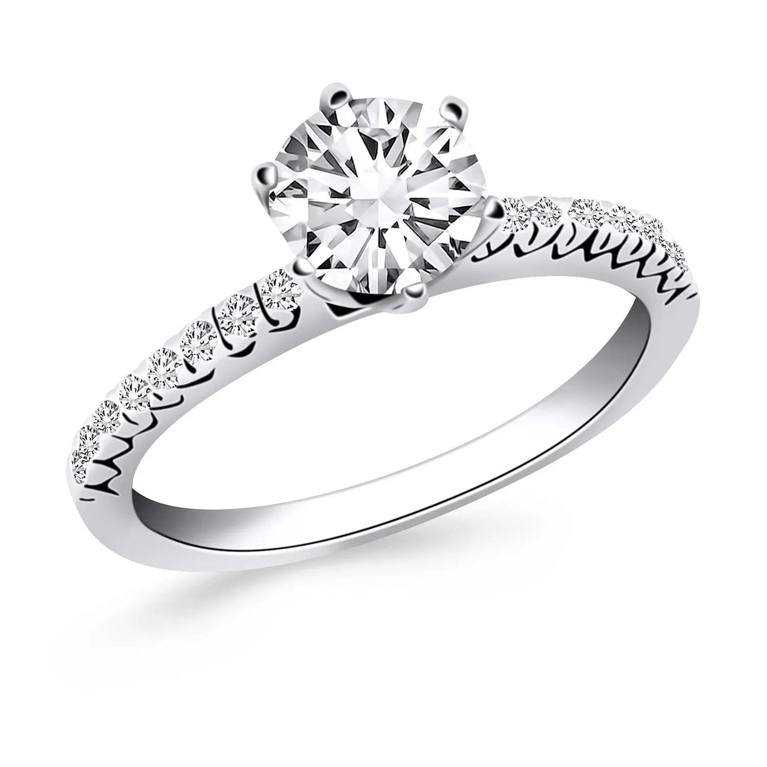 14k white gold engagement ring with a large center diamond and fishtail diamond accents on Tampa Home & Garden Store