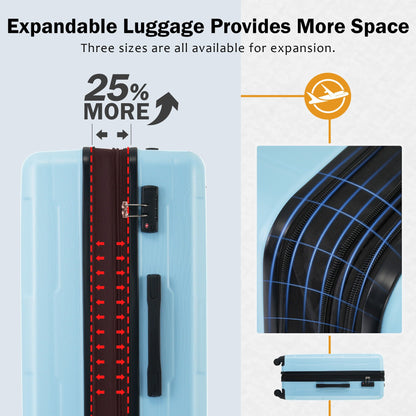 2-Piece Luggage Set blue ABS luggage with expandable 20in & 28in, TSA lock, spinner wheels on Tampa Home & Garden Store