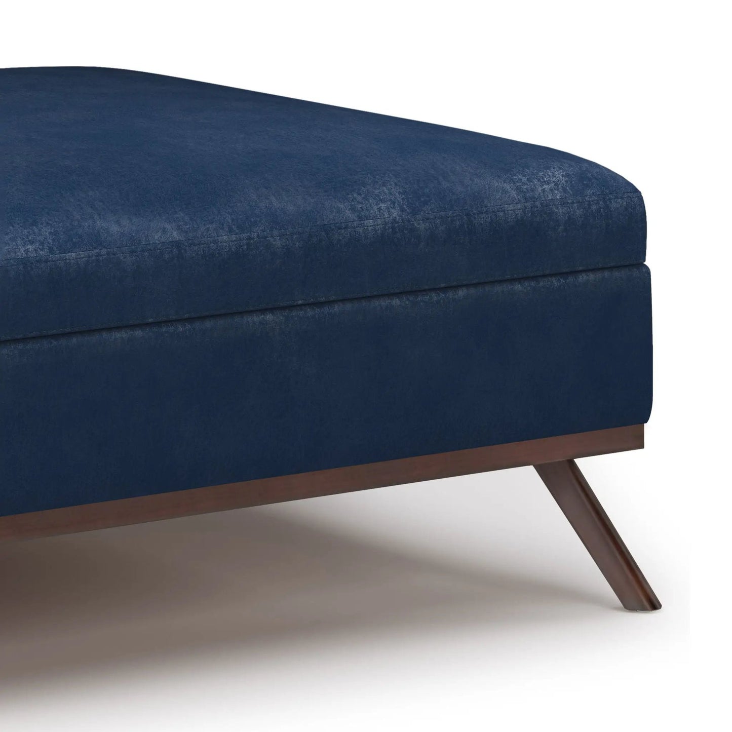 Owen Multifunctional Square Coffee Table Storage Ottoman navy blue fabric with wood legs on Tampa Home & Garden Store