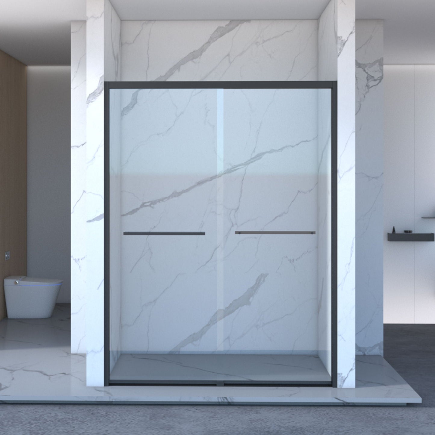 Double Sliding Shower and Matte Black Frame Door