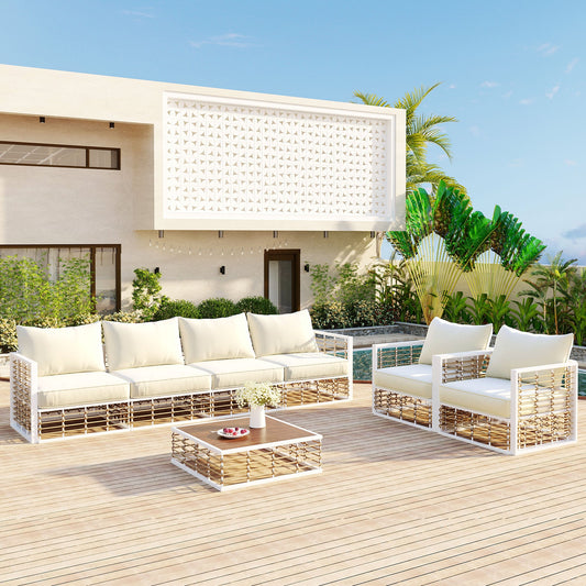 TOPMAX Modern Minimalist 7-Piece Metal Patio Sectional Sofa Set with white cushions on Tampa Home & Garden Store