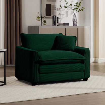 Modern Classic Fabric Single Arm Chair deep green velvet with ribbed pattern and pillow on Tampa Home & Garden Store