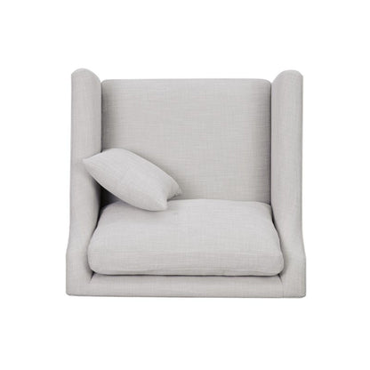 Beige Arm Chair with High Track Arms and Solid Wood Legs with beige fabric upholstery on Tampa Home & Garden Store