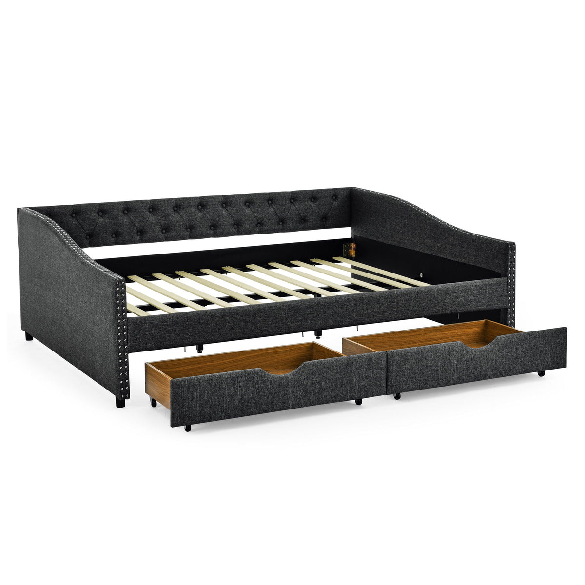 Upholstered Tufted Daybed with Storage Drawers