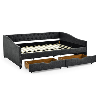 Upholstered Tufted Daybed with Storage Drawers