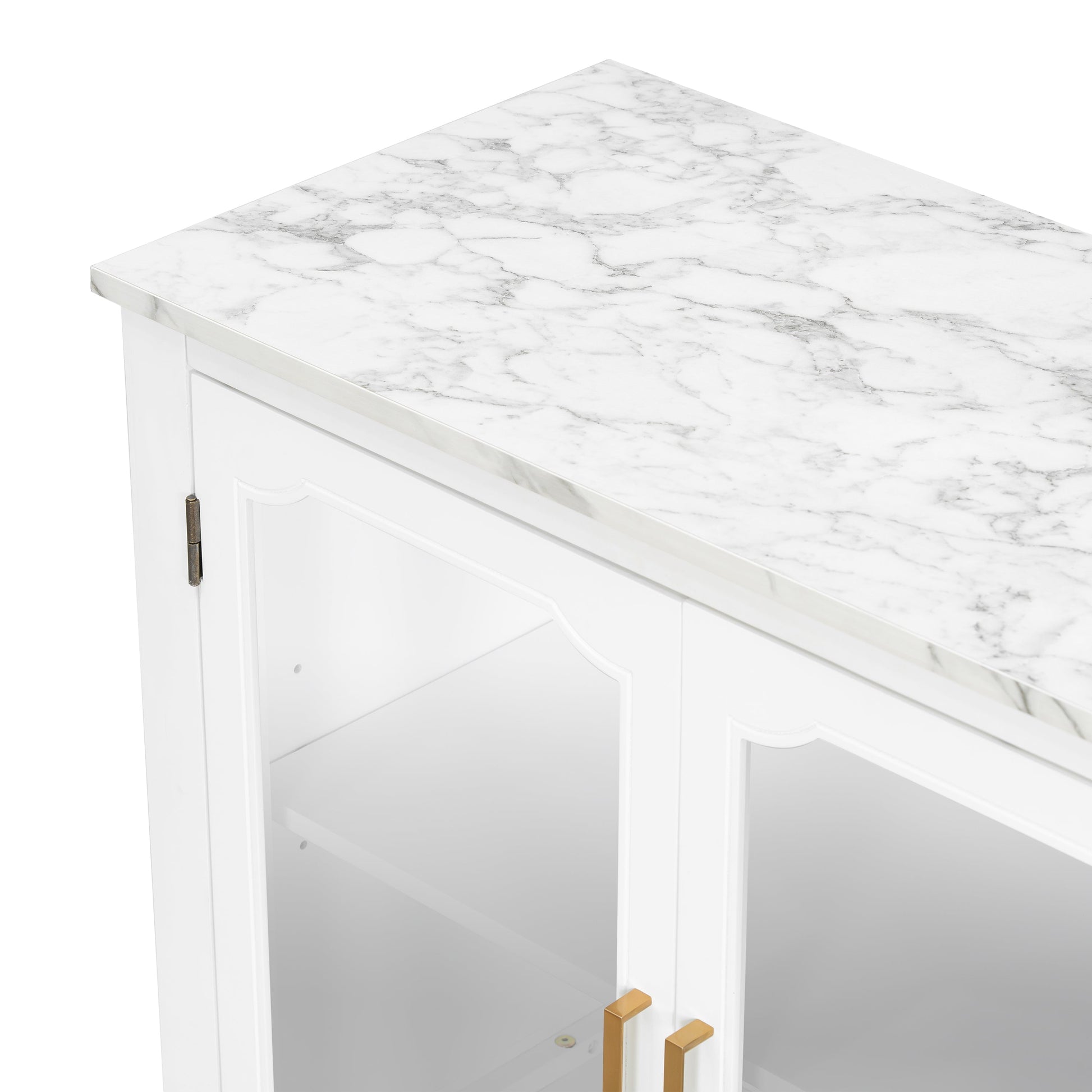 Storage cabinet 3 doors in white with marble top and gold bar handles on Tampa Home & Garden Store