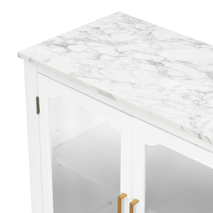 Storage cabinet 3 doors in white with marble top and gold bar handles on Tampa Home & Garden Store