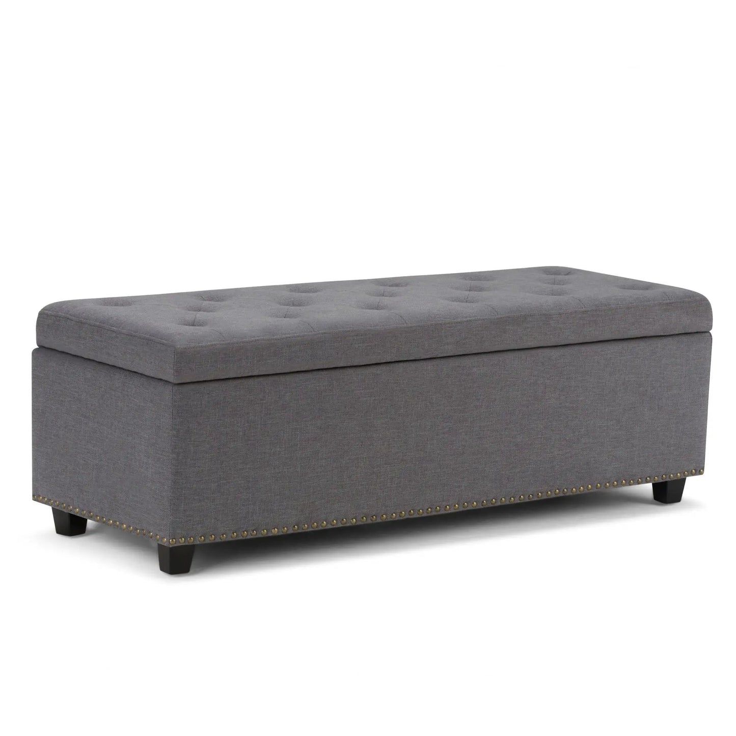 Hamilton gray upholstered storage ottoman with tufted lid and nailhead trim by Unique Piece on Tampa Home & Garden Store