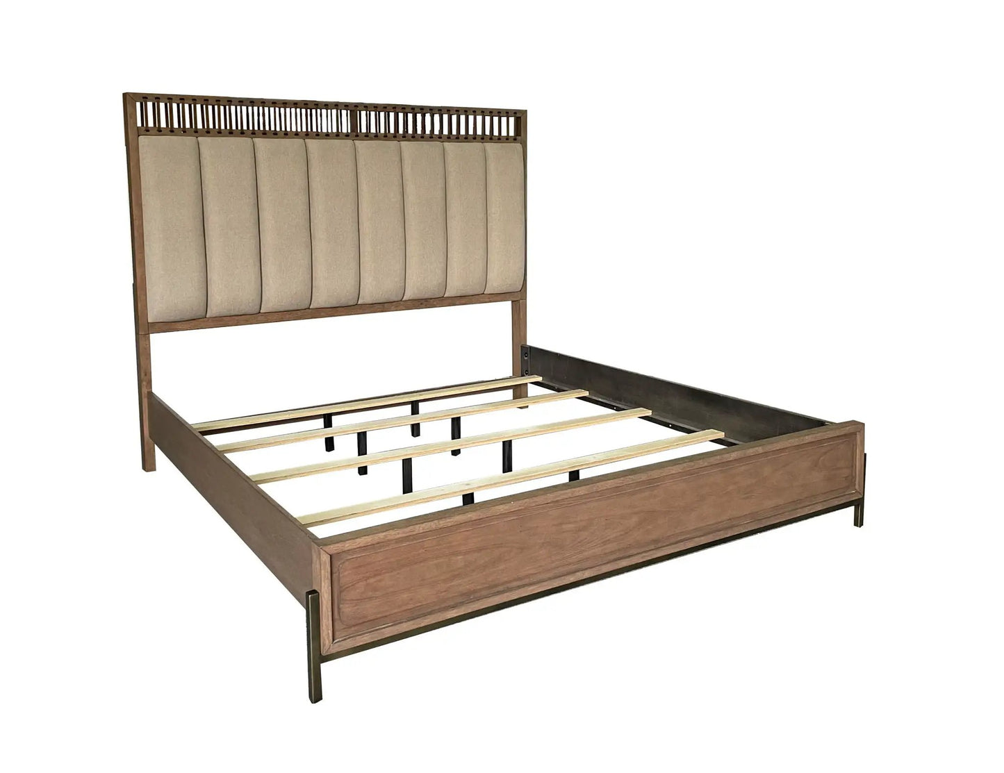 Elegant Upholstered Strap Panel Bed Latte Finish