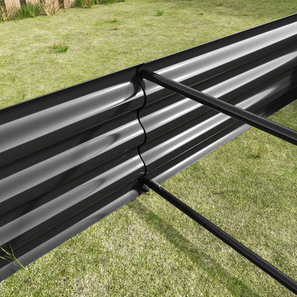 Metal raised garden bed, rectangle planter, black finish with bar support over yard on Tampa Home & Garden Store