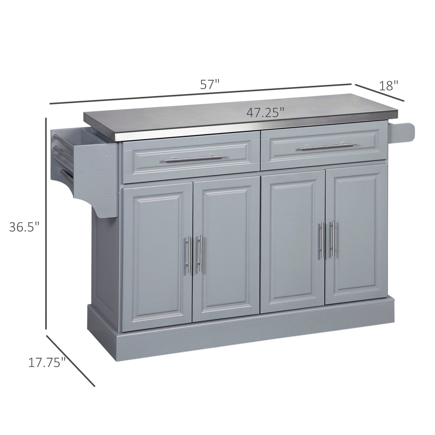Stainless Steel Rolling Kitchen Cart with Drawers