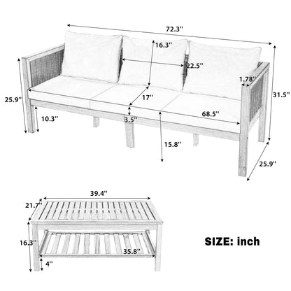 Patio Sofa Set for Outdoor Woven Rattan Seating