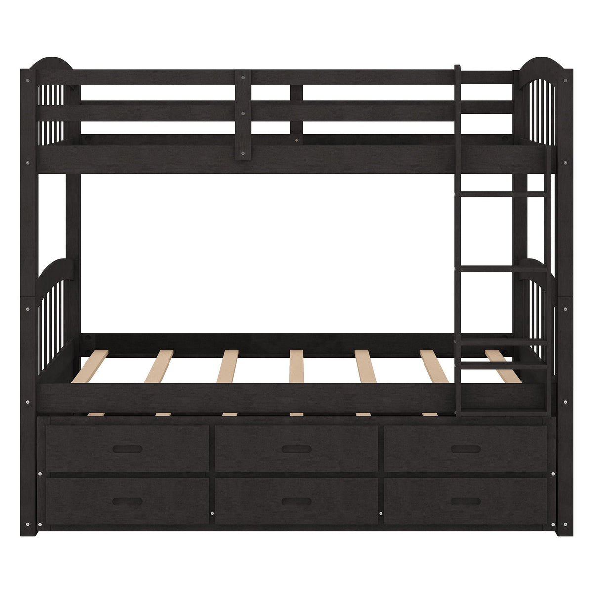 HouseOfZazla bunk bed with trundle and drawers, dark wood, arched headboard/footboard on Tampa Home & Garden Store