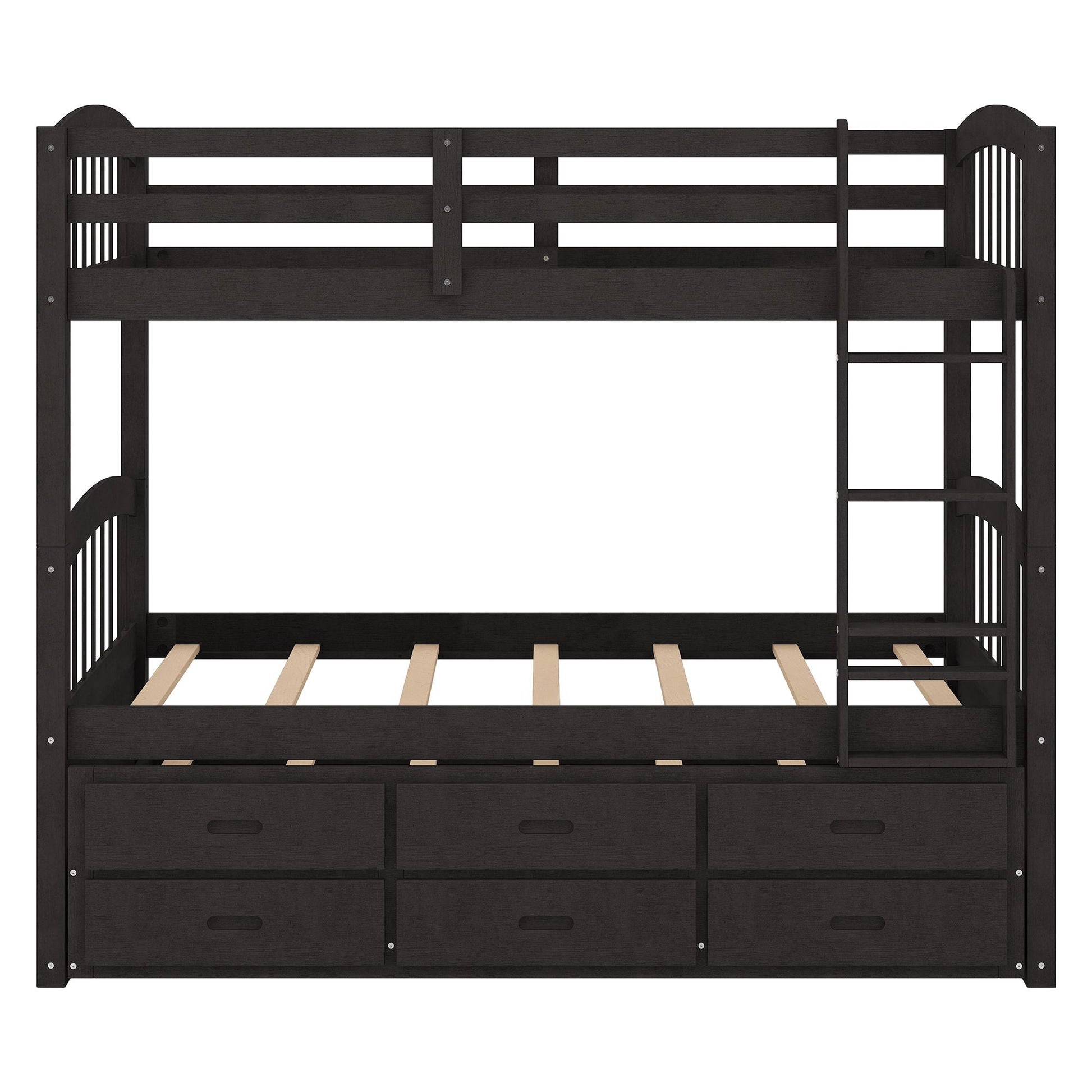 HouseOfZazla bunk bed with trundle and drawers, dark wood, arched headboard/footboard on Tampa Home & Garden Store