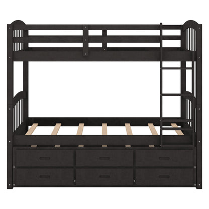 HouseOfZazla bunk bed with trundle and drawers, dark wood, arched headboard/footboard on Tampa Home & Garden Store