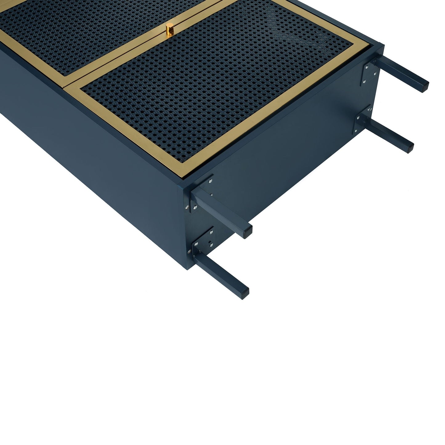 Modern Rattan 3-Door Shoe Rack Cabinet navy blue metal with gold trim top HouseOfZazla on Tampa Home & Garden Store