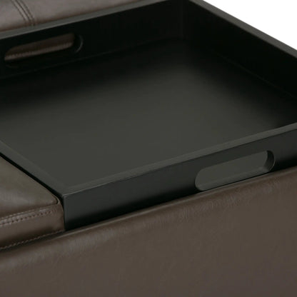 Avalon square storage ottoman coffee table in brown leather with a black interior on Tampa Home & Garden Store