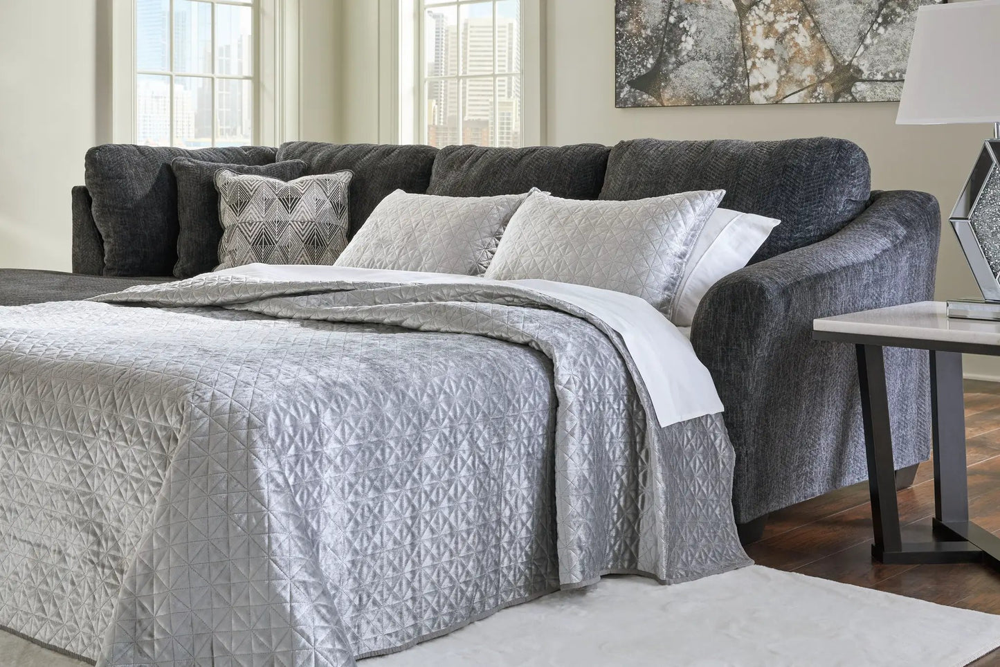 Biddeford Sectional sofa by Unique Piece Furniture dark gray textured fabric on Tampa Home & Garden Store