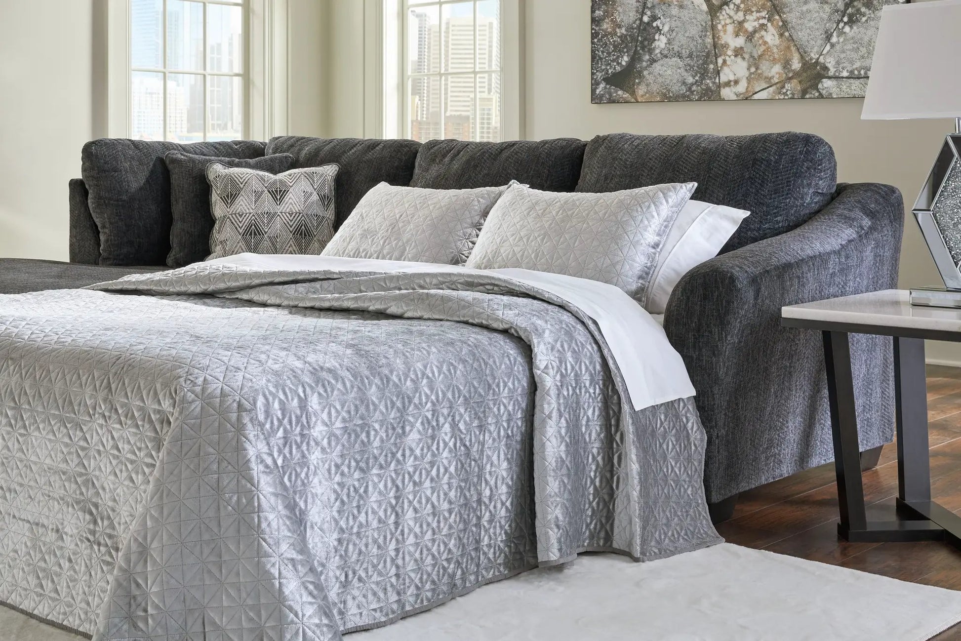 Biddeford Sectional sofa by Unique Piece Furniture dark gray textured fabric on Tampa Home & Garden Store