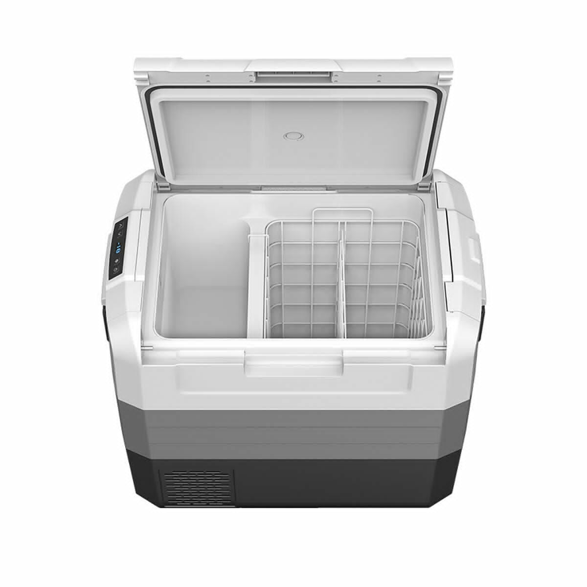 GemGear 58 Quart Portable Electric Camping Car Cooler white exterior with wire basket on Tampa Home & Garden Store