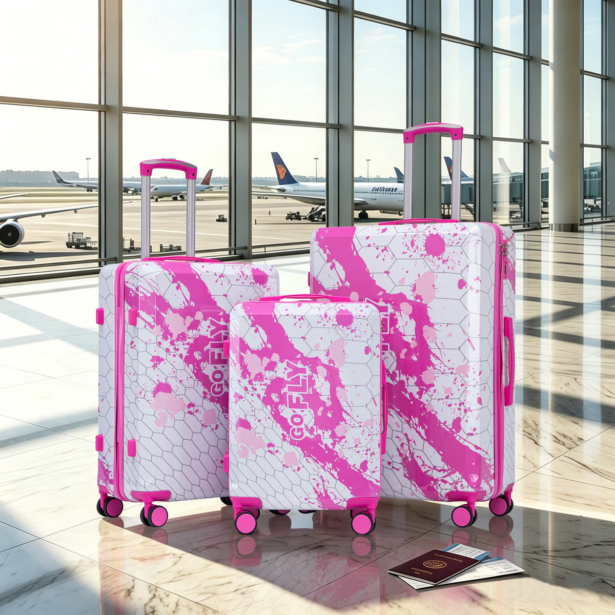 3-piece spinner wheel luggage set pink hard-shell cases 20/24/28 in pastel HouseOfZazla on Tampa Home & Garden Store