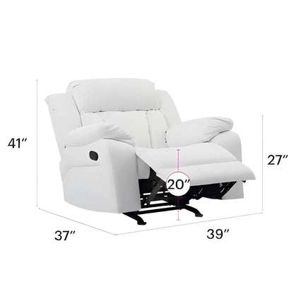 Comfortable Rocking Motion Recliner, white upholstered with padded armrests on Tampa Home & Garden Store