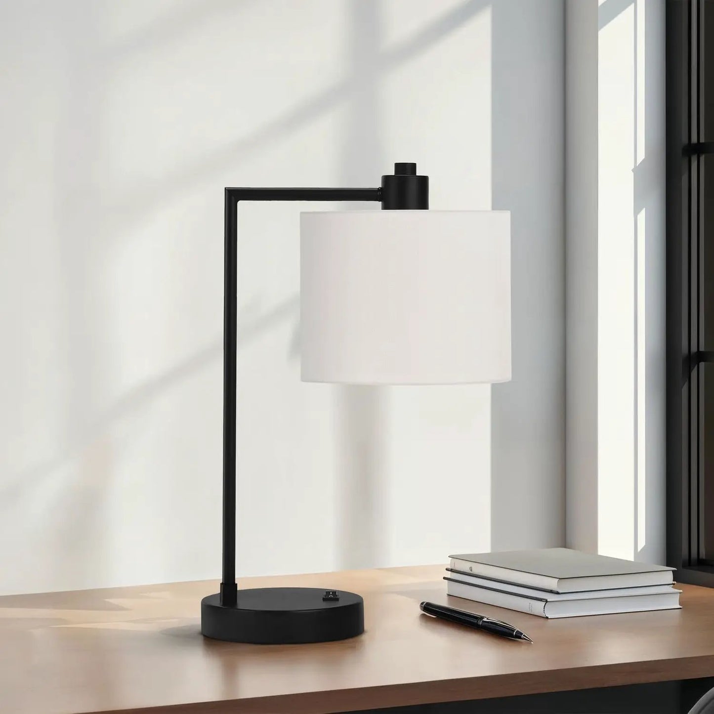 Table lamp, black metal frame with cream fabric shade and USB port by Unique Piece Furniture on Tampa Home & Garden Store