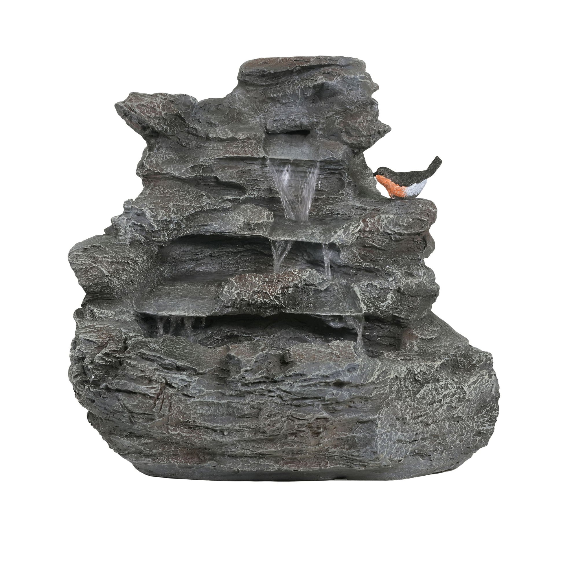 Concrete Rock Waterfall Fountain with LED Lights in gray stone, HouseOfZazla outdoor decor on Tampa Home & Garden Store