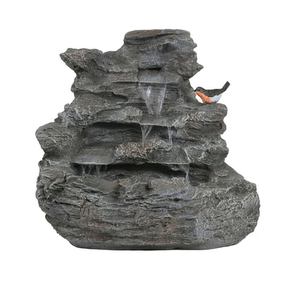 Concrete Rock Waterfall Fountain with LED Lights in gray stone, HouseOfZazla outdoor decor on Tampa Home & Garden Store