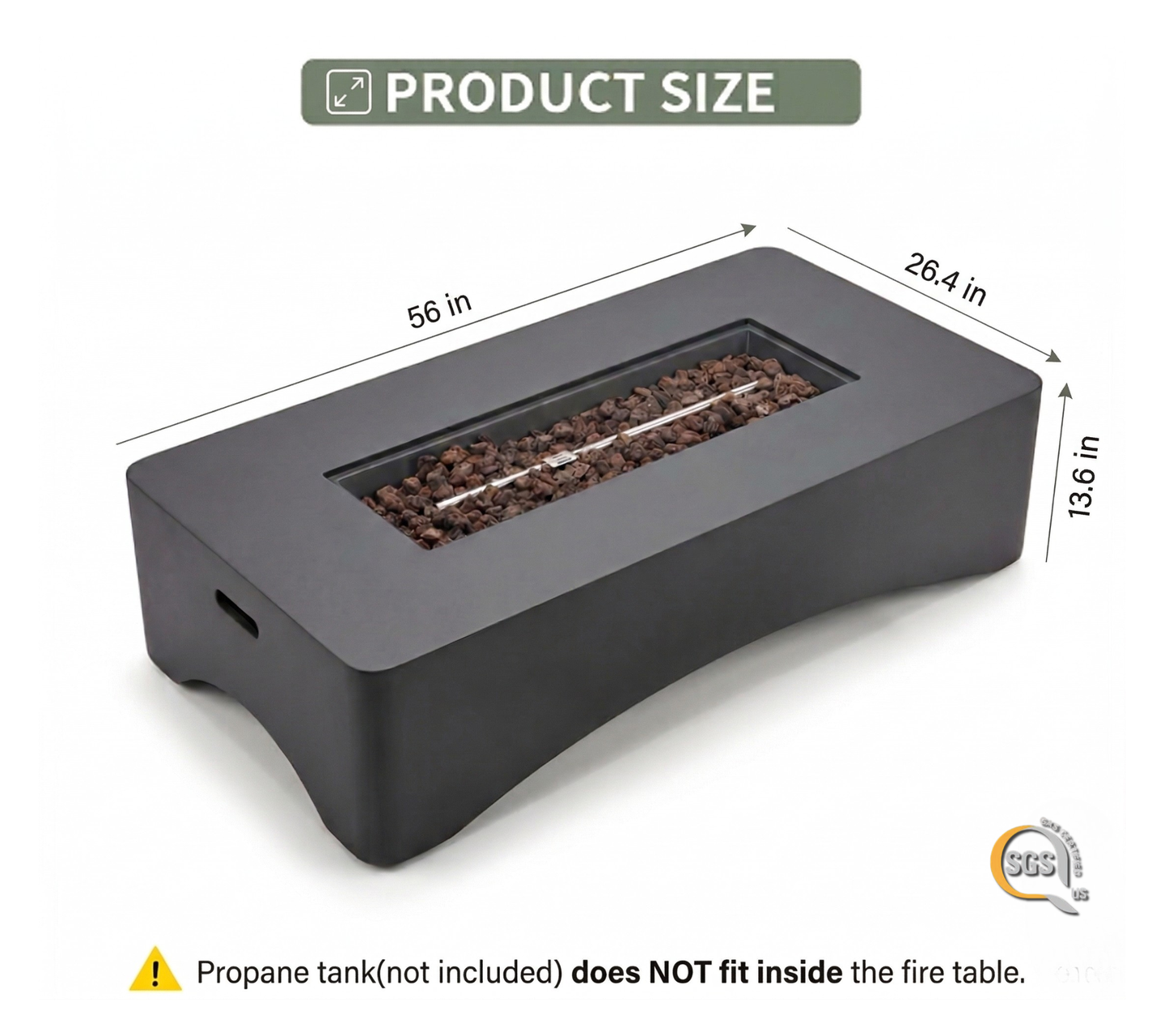 56in Propane Fire Pit Table rectangular outdoor gas fire pit in charcoal finish with lava rock filler HouseOfZazla on Tampa Home & Garden Store