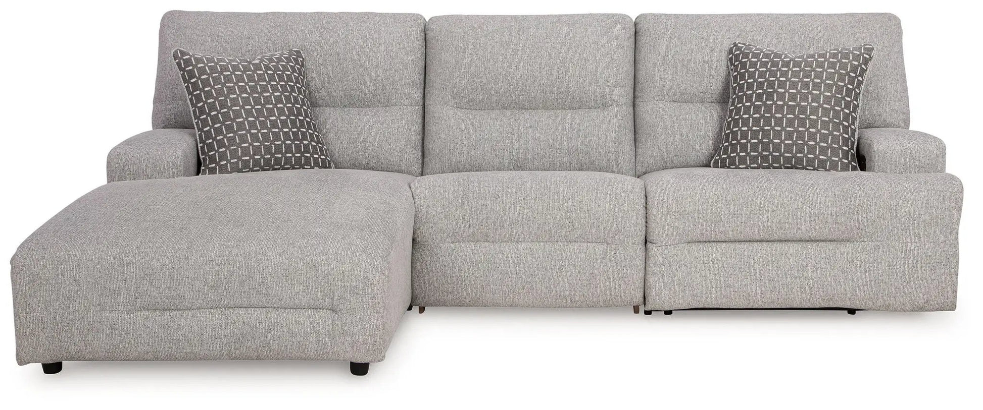 Acklen Place reclining sectional by Unique Piece Furniture in gray fabric with 2 pillows on Tampa Home & Garden Store