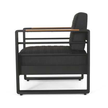 Giovanna Club Chair outdoor aluminum-frame with black cushion and wood arm caps on Tampa Home & Garden Store