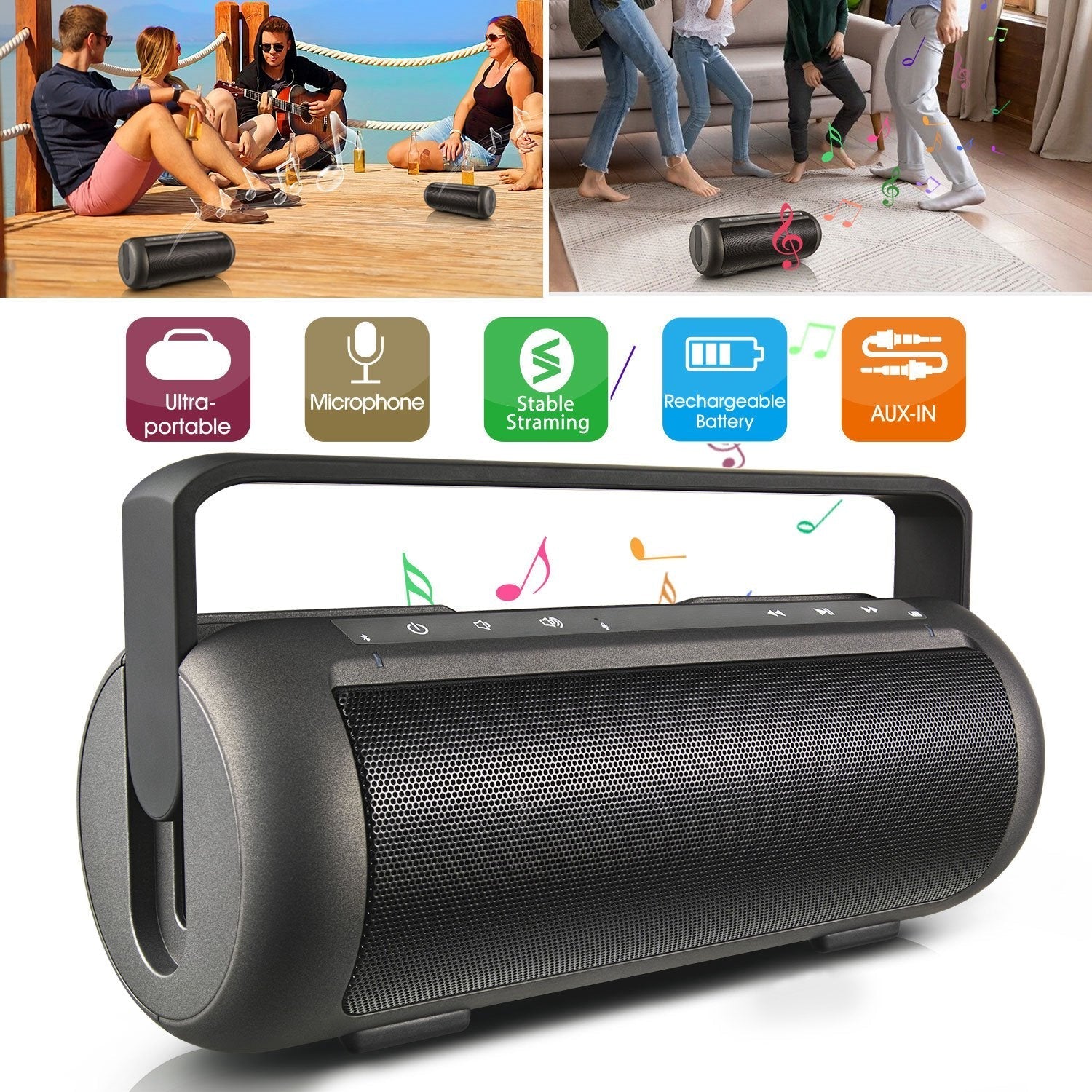 GemGear iRola wireless speaker trio with dual subwoofers, portable black speaker for camping on Tampa Home & Garden Store